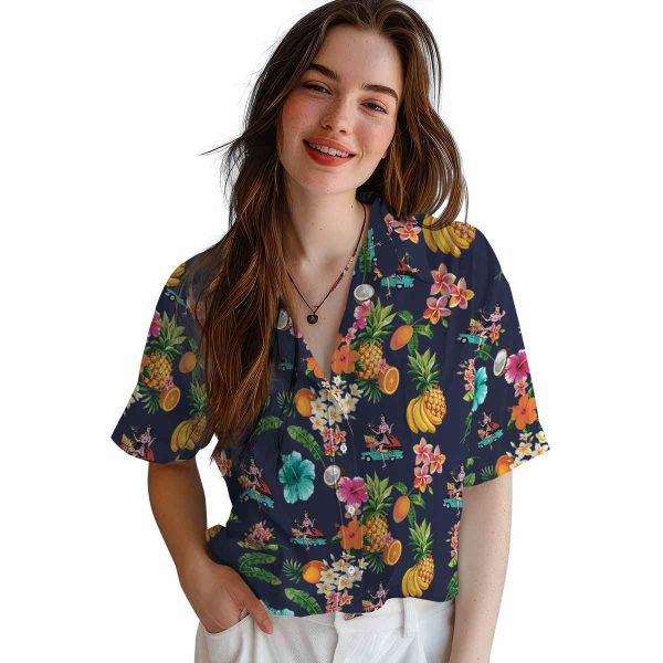 50s Hibiscus And Fruit Hawaiian Shirt Trendy