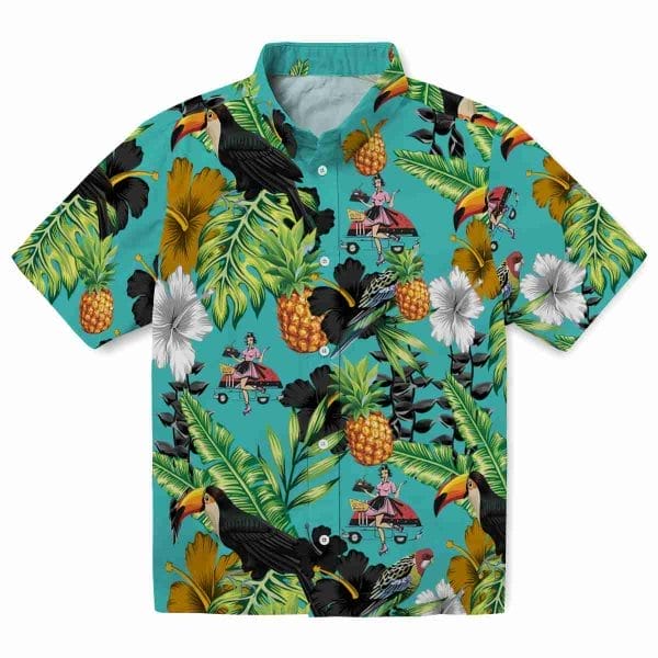 50s Toucan Hibiscus Pineapple Hawaiian Shirt Best selling