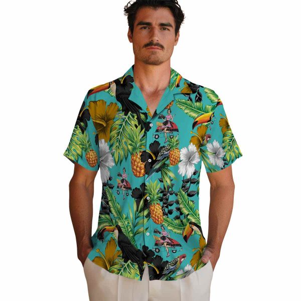 50s Toucan Hibiscus Pineapple Hawaiian Shirt High quality