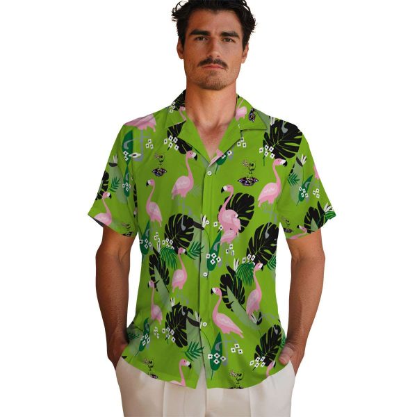 Alien Flamingo Leaf Motif Hawaiian Shirt High quality