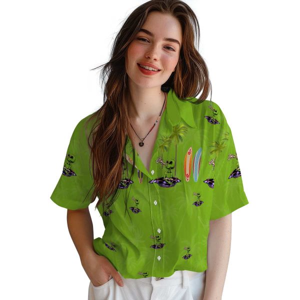 Alien Surfboard Palm Hawaiian Shirt Trendy