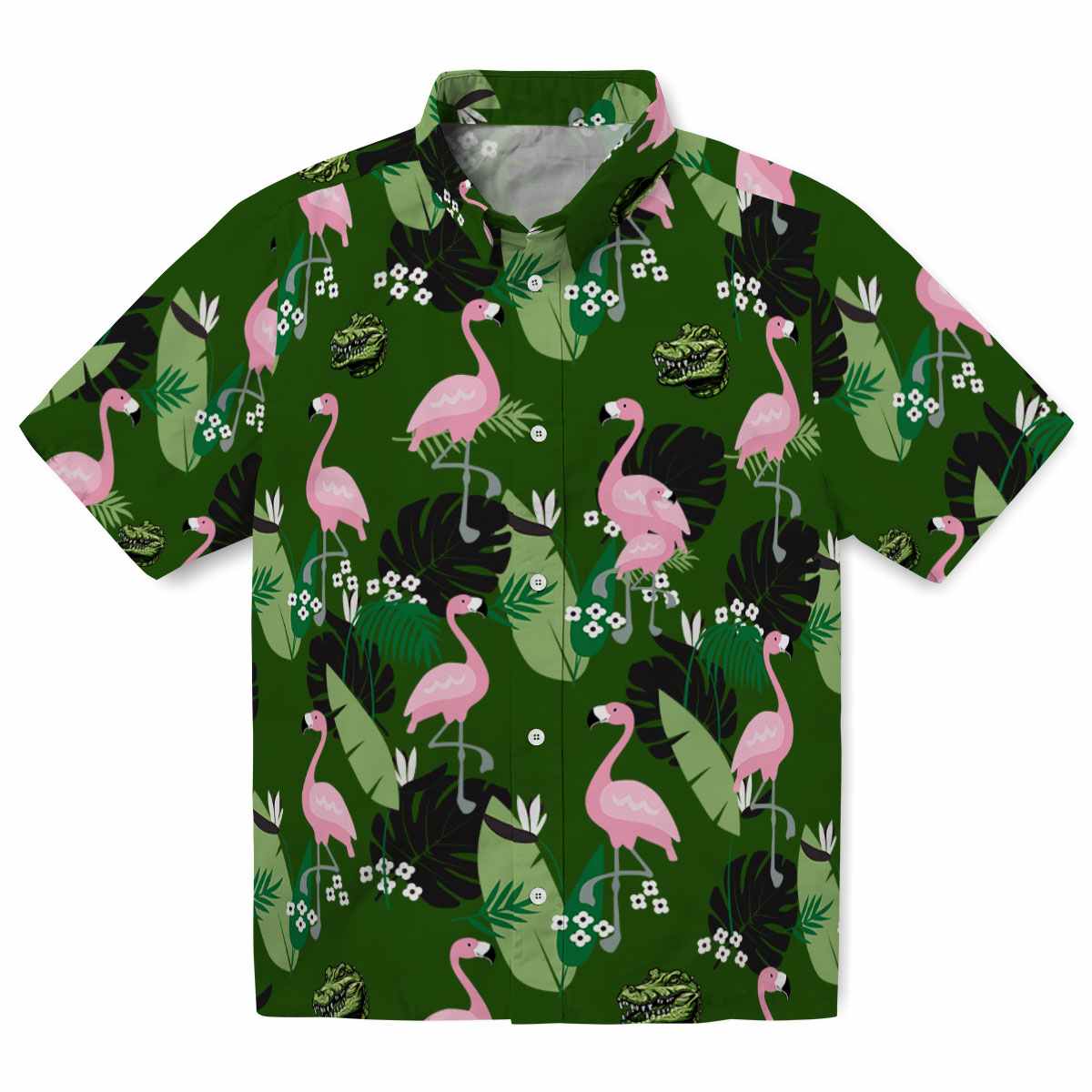 Alligator Flamingo Leaf Motif Hawaiian Shirt Best selling