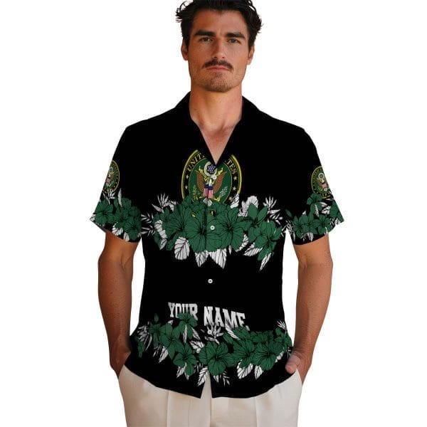 Army Hibiscus Stripe Hawaiian Shirt High quality