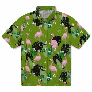 Bamboo Flamingo Leaf Motif Hawaiian Shirt Best selling