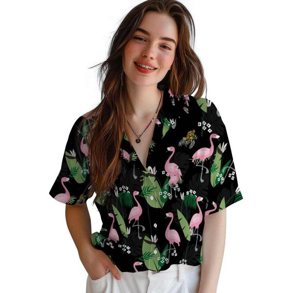 Biker Flamingo Leaf Motif Hawaiian Shirt Trendy