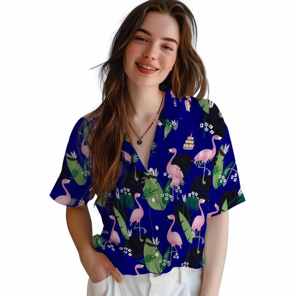 Birthday Flamingo Leaf Motif Hawaiian Shirt Trendy