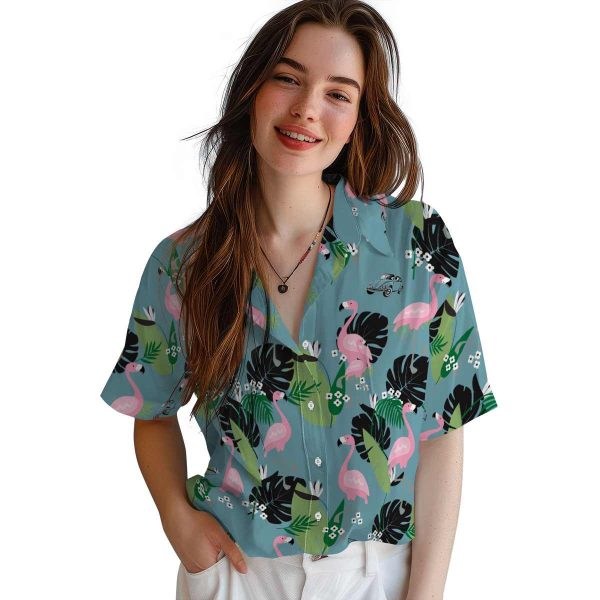 Car Flamingo Leaf Motif Hawaiian Shirt Trendy