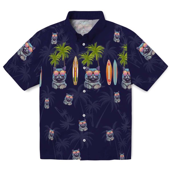 Cat Surfboard Palm Hawaiian Shirt Best selling