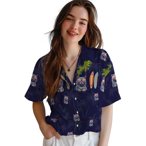 Cat Surfboard Palm Hawaiian Shirt Trendy