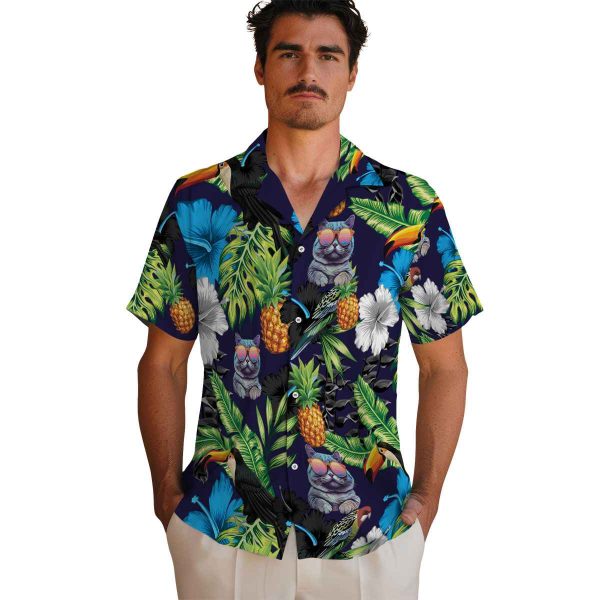 Cat Toucan Hibiscus Pineapple Hawaiian Shirt High quality