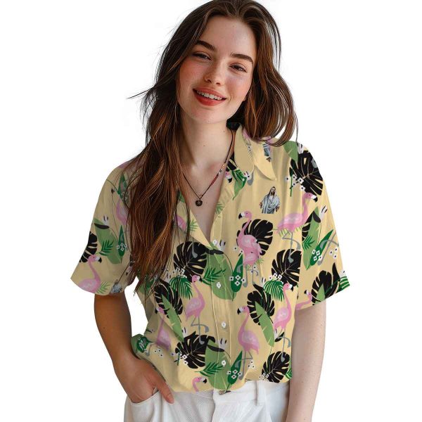 Christian Flamingo Leaf Motif Hawaiian Shirt Trendy