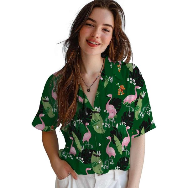 Christmas Flamingo Leaf Motif Hawaiian Shirt Trendy 1