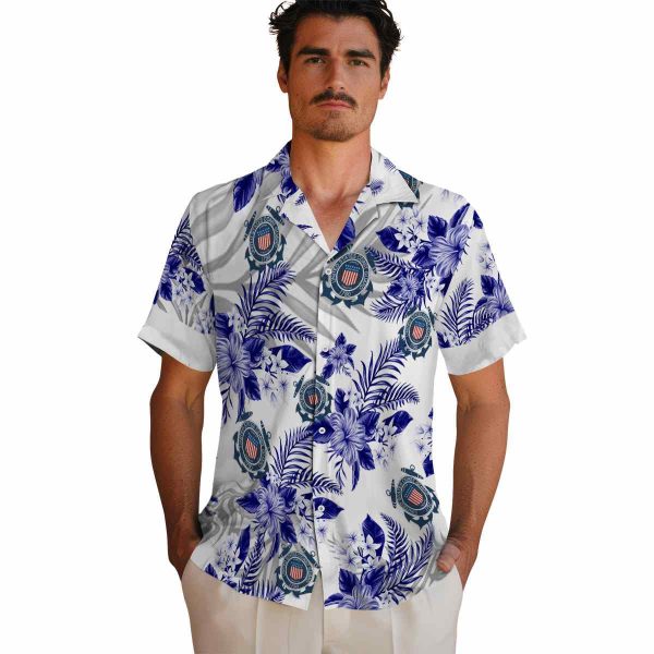 Coast Guard Hibiscus Palm Leaves Hawaiian Shirt High quality