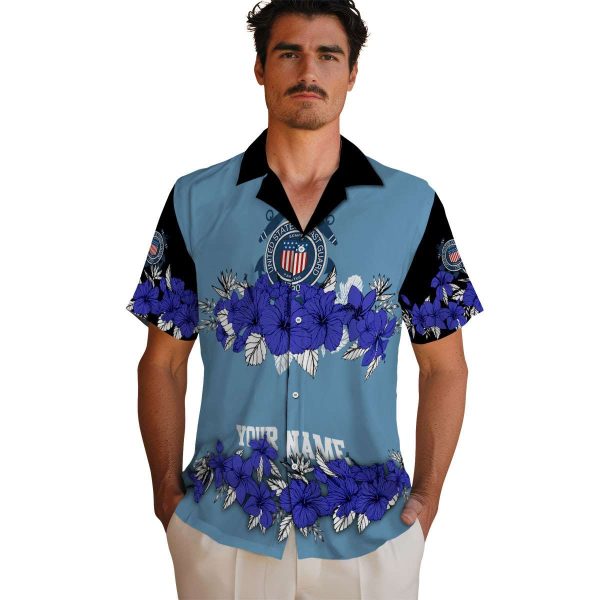 Coast Guard Hibiscus Stripe Hawaiian Shirt High quality