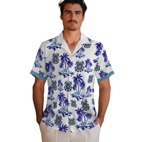 Coast Guard Palm Island Print Hawaiian Shirt High quality