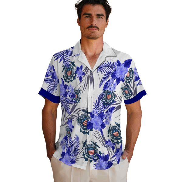 Coast Guard Patriotic Hibiscus Design Hawaiian Shirt High quality