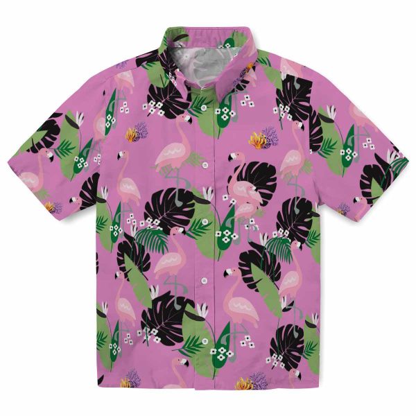 Coral Flamingo Leaf Motif Hawaiian Shirt Best selling