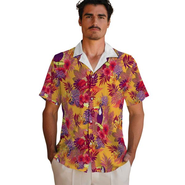 Coral Floral Toucan Hawaiian Shirt High quality