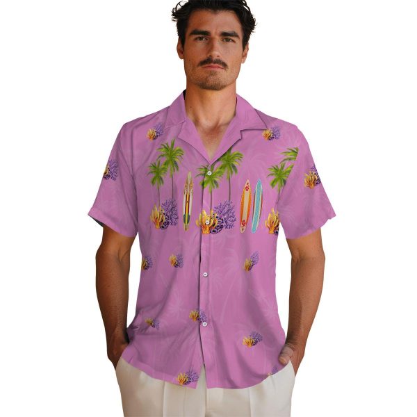 Coral Surfboard Palm Hawaiian Shirt High quality