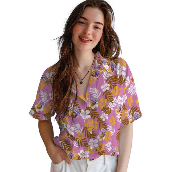 Coral Tropical Floral Hawaiian Shirt Trendy