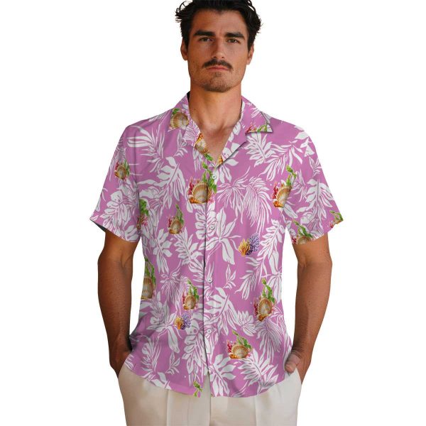 Coral Tropical Leaf Hawaiian Shirt High quality