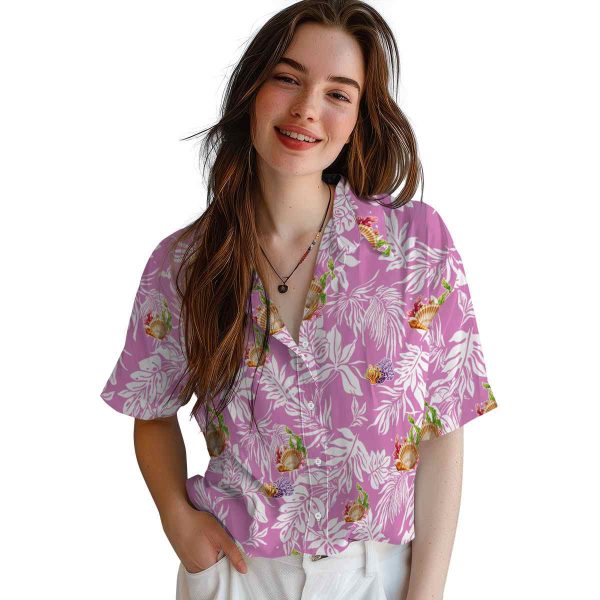 Coral Tropical Leaf Hawaiian Shirt Trendy