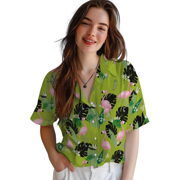 Corn Flamingo Leaf Motif Hawaiian Shirt Trendy