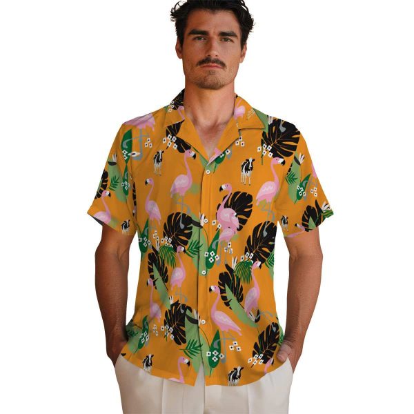 Cow Flamingo Leaf Motif Hawaiian Shirt High quality