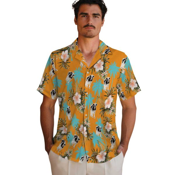 Cow Palm Tree Flower Hawaiian Shirt High quality