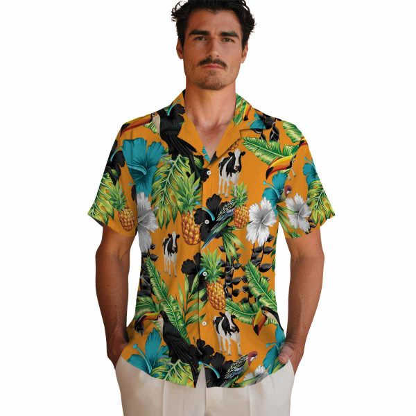 Cow Toucan Hibiscus Pineapple Hawaiian Shirt High quality