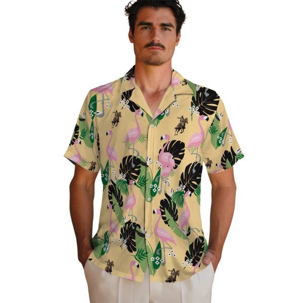 Cowboy Flamingo Leaf Motif Hawaiian Shirt High quality