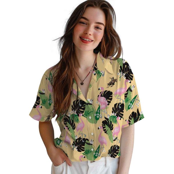 Cowboy Flamingo Leaf Motif Hawaiian Shirt Trendy