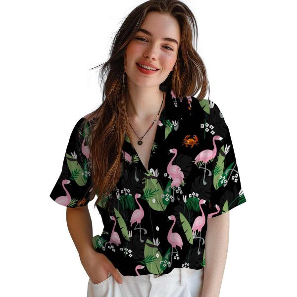 Crab Flamingo Leaf Motif Hawaiian Shirt Trendy