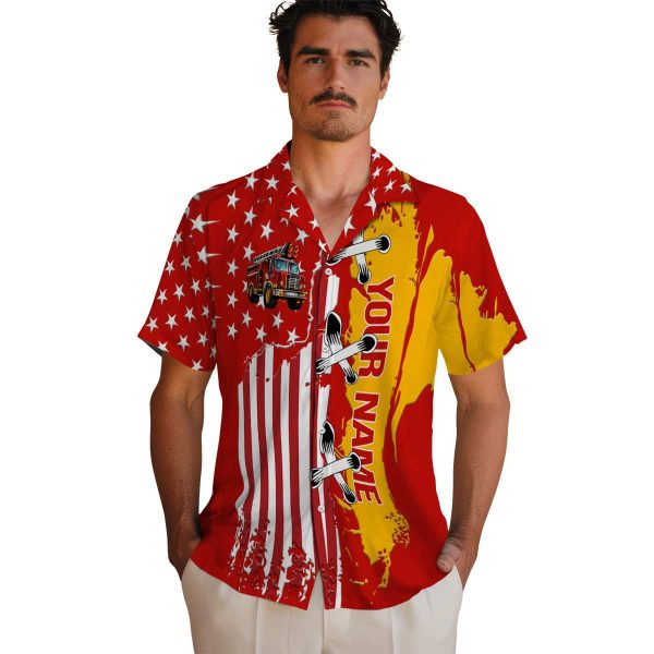 Custom Fire Truck Stitched Flag Hawaiian Shirt High quality