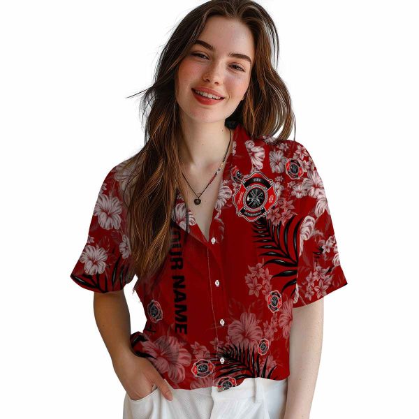 Custom Firefighter Hibiscus Print Hawaiian Shirt Trendy