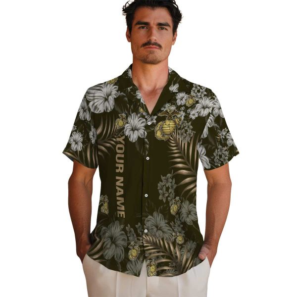 Custom Marine Corps Hibiscus Print Hawaiian Shirt High quality