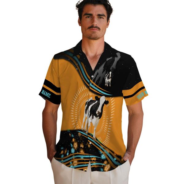 Customized Cow Abstract Waves Hawaiian Shirt High quality