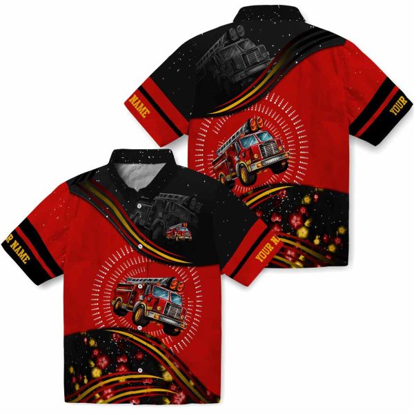 Customized Fire Truck Abstract Waves Hawaiian Shirt Latest Model