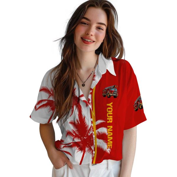 Customized Fire Truck Palm Trees Hawaiian Shirt Trendy