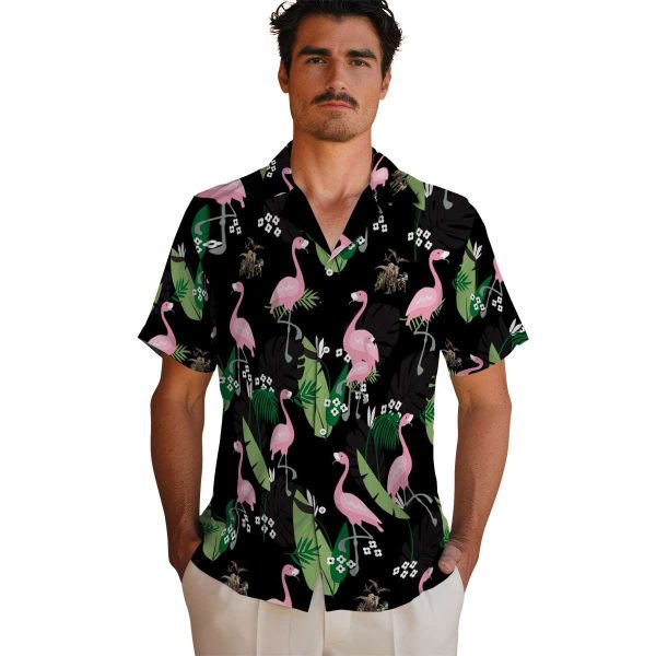 Dinosaur Flamingo Leaf Motif Hawaiian Shirt High quality