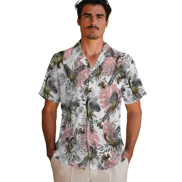 Dinosaur Tropical Leaves Hawaiian Shirt High quality