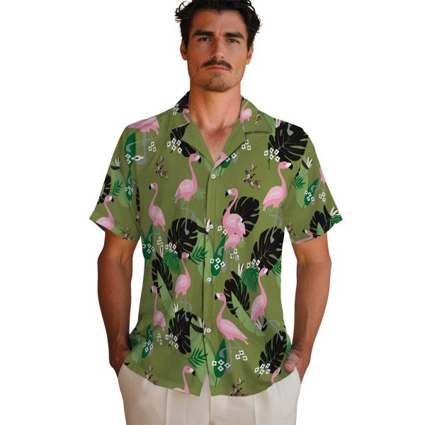 Duck Flamingo Leaf Motif Hawaiian Shirt High quality