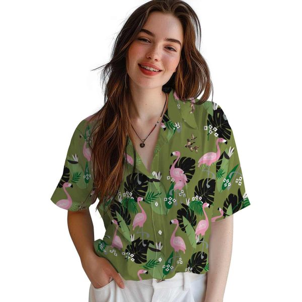 Duck Flamingo Leaf Motif Hawaiian Shirt Trendy