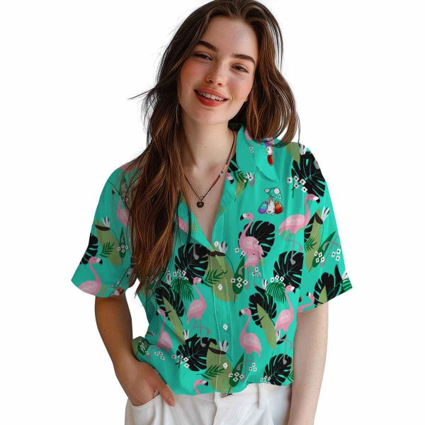 Easter Flamingo Leaf Motif Hawaiian Shirt Trendy