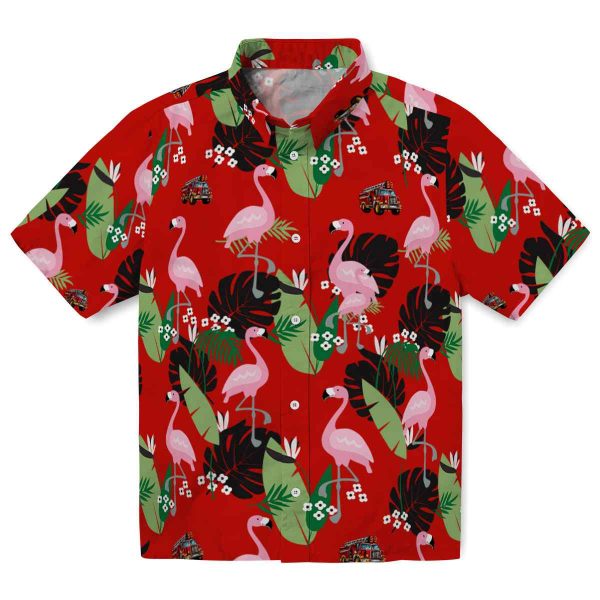 Fire Truck Flamingo Leaf Motif Hawaiian Shirt Best selling