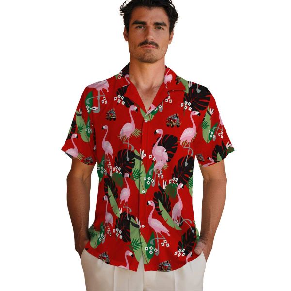 Fire Truck Flamingo Leaf Motif Hawaiian Shirt High quality