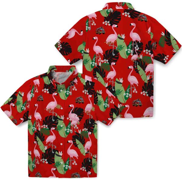 Fire Truck Flamingo Leaf Motif Hawaiian Shirt Latest Model