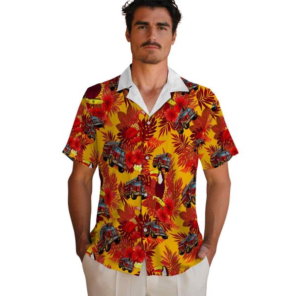 Fire Truck Floral Toucan Hawaiian Shirt High quality