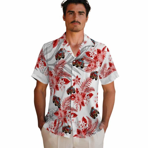 Fire Truck Hibiscus Palm Leaves Hawaiian Shirt High quality