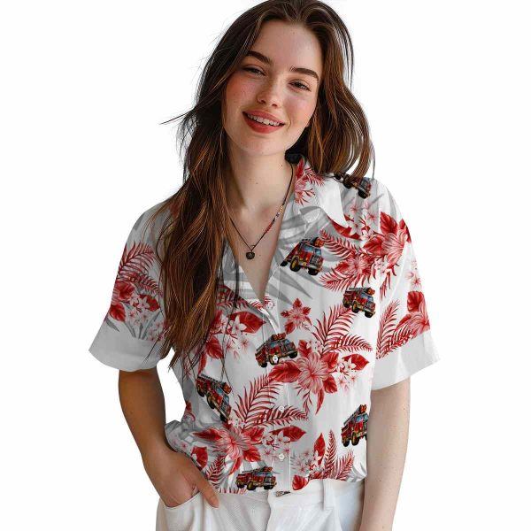 Fire Truck Hibiscus Palm Leaves Hawaiian Shirt Trendy